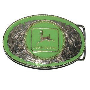 John Deere - 4 in. x 2.75 in. Green Enamel and Silver - Belt Metal Buckle